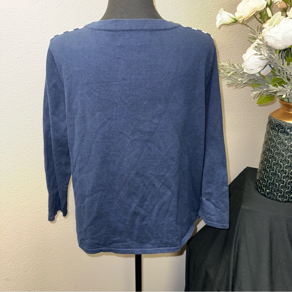 Alfred Dunner Navy Stripe Embellished Knit Tunic Top Long Sleeve L - Picture 4 of 9